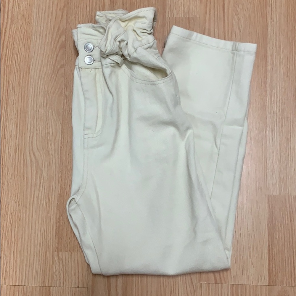 LULUS Ivory Paperbag Waist Straight Leg Jeans